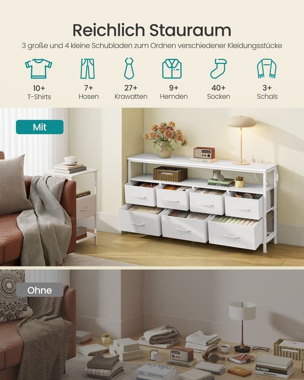 Kommode met 7 lades en 1 open vak | Wolkenwit | 113,8x30x68,1 cm
