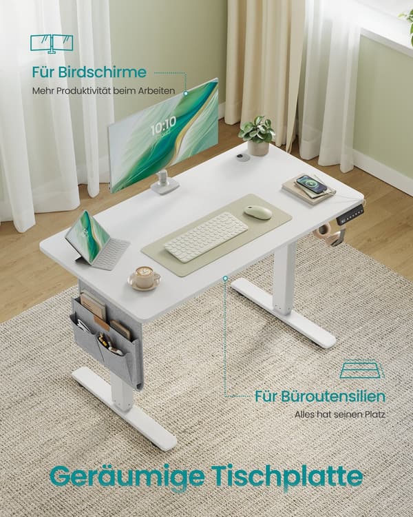 Elektriskt justerbart skrivbord | Moln vit | 100x60x72-120 cm