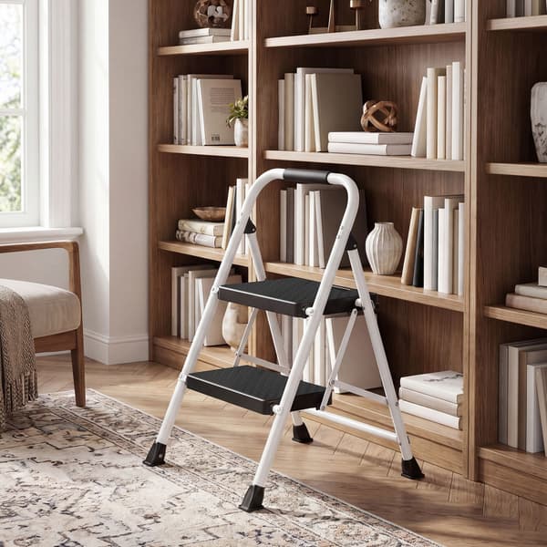 Fällbar 2-stegs trappa av stål | Vit | 54,5x46,5x79 cm