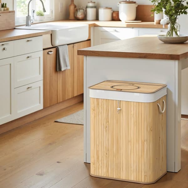 Pantflasksamlare 95 L av bambu | Beige | 40,5x40,5x61 cm