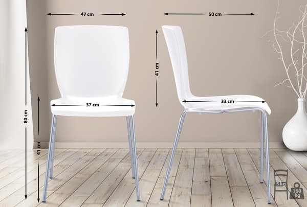 2 -deluppsättning staplingsstolar - polypropylenstolar - Space -Saving Design | Färg: Vit