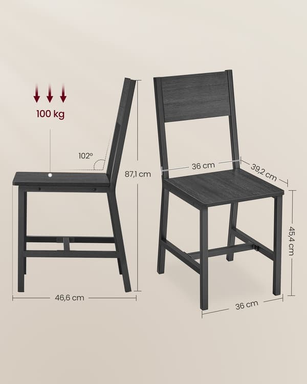 Matsalsstolar set om 2 - Stålstomme - 36 x 46,6 x 87,1 cm - Grå