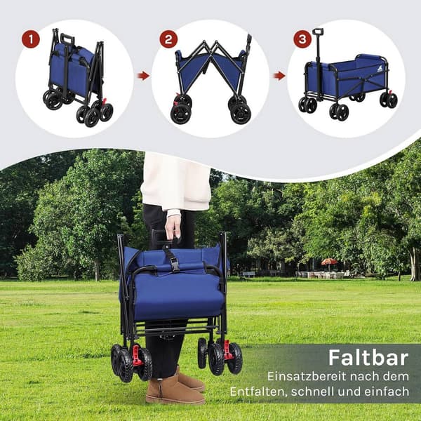 Fällbar handkärra med bromsar 80 kg lastkapacitet | Blå | 86x54x93 cm