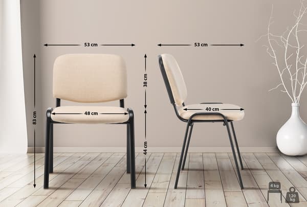 Stackstol - Konferensstol - Bekväm säte - Hållbart tyg - Black Metal Frame | Färg: grädde