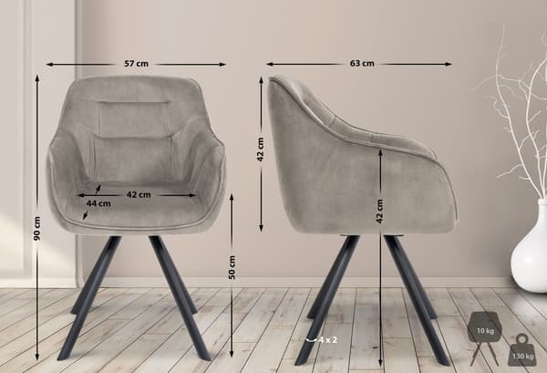 Matsalstol, grå sammetstol - ergonomisk rygg, underhållsvänlig design