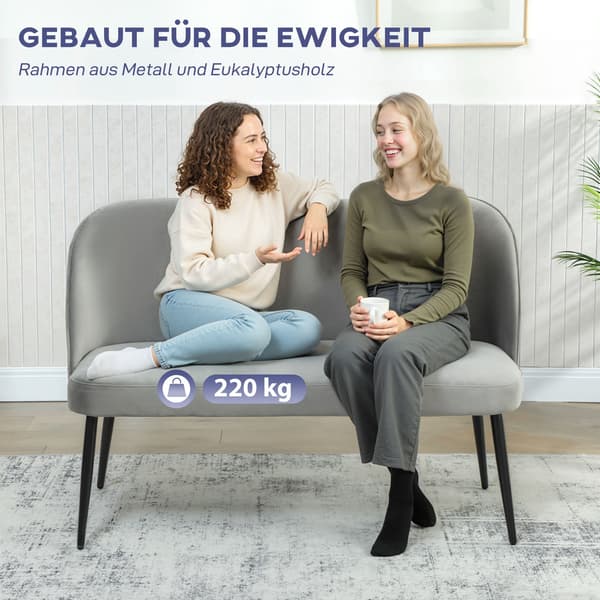 2-sits soffa grå - Modern soffa med sammetslook | Färg: Grå | Mått: 127x63x84,5 cm