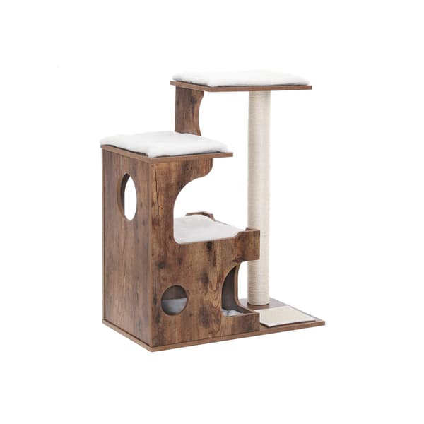 Kattskrapstolpe med katthus, sisal, vit/brun - 66 x 42 x 88 cm