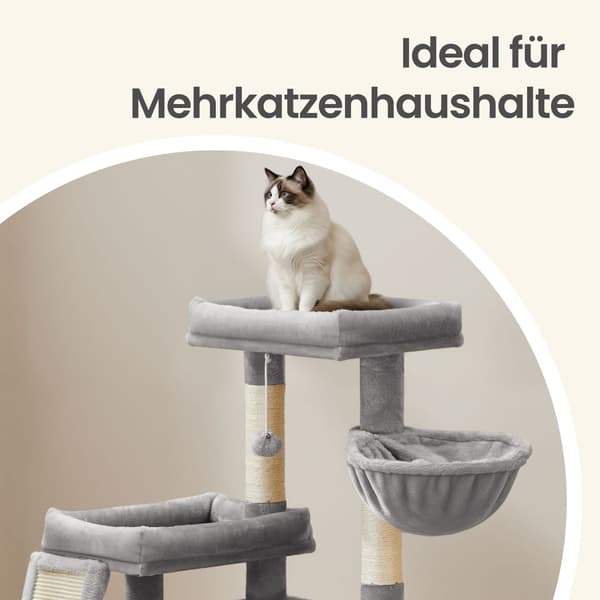 Kattskrapstolpe med hus, ramp och korg, 2 plattformar | Ljusgrå | 58,9x92,5x85,8 cm