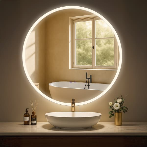 Rund badrumsspegel-Make-up Mirror-Bluetooth-högtalare, LED, anti-condensation, Splash-Proof