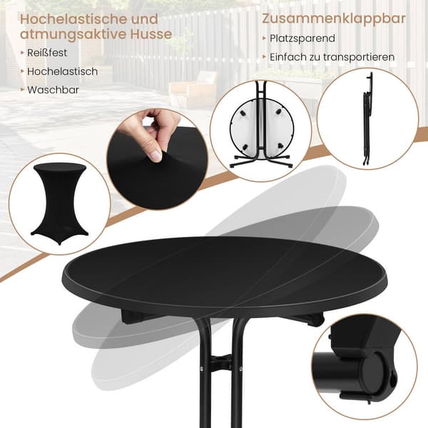 Fällbart barbord med lock Ø 80 cm | Vit, svart | 90x90x110 cm