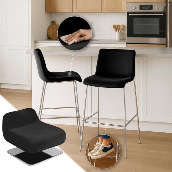 Barstol sammet - sammetpall - ergonomisk komfort - 75 cm sitthöjd, krom, golvskyddare