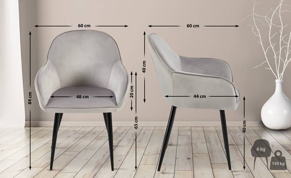 Sammet matsalstol - sammetstol - bekväm quiltad sittfärg: grå