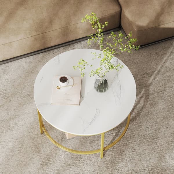 Soffbord - marmorlook vitguld - justerbart - 80 cm Ø x 46 cm högt