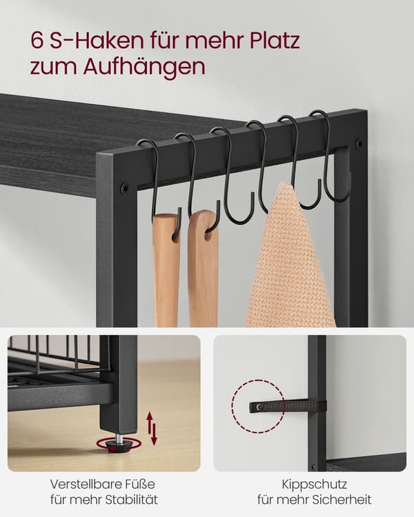 Köksställ - förvaringsställ i metall - robust stål - 35 x 80 x 95 cm