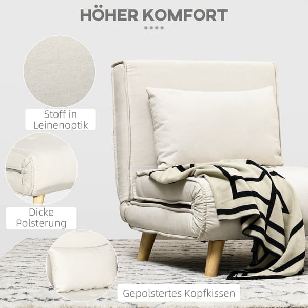 Hopfällbar sovstol med sovfunktion | Färg: Vit | Mått: 72x78x79 cm