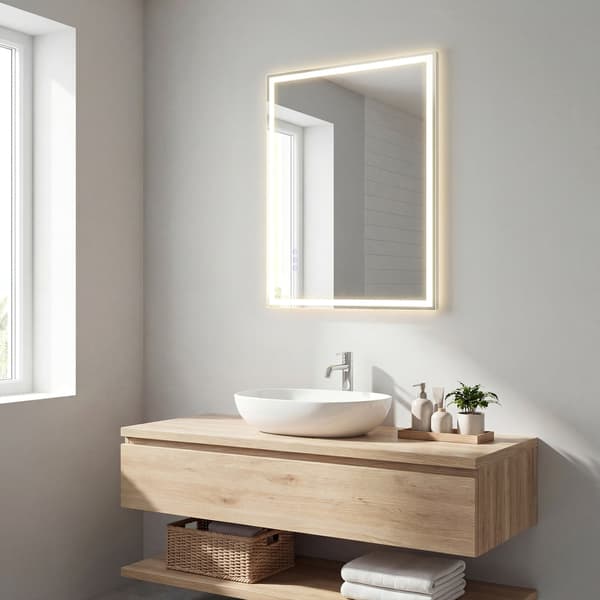 Väggspegel med LED-belysning, rektangulär | Vit | 70,7x50,7 cm