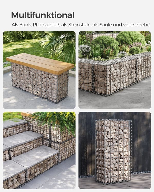 Gabionset silver - galvaniserat stål - 100 x 50 x 30 cm - lätt att montera