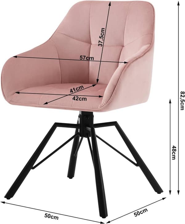 Vridbara matsalsstolar med armstöd 6-delat set | Rosa | 58,5x54,5x82,5 cm