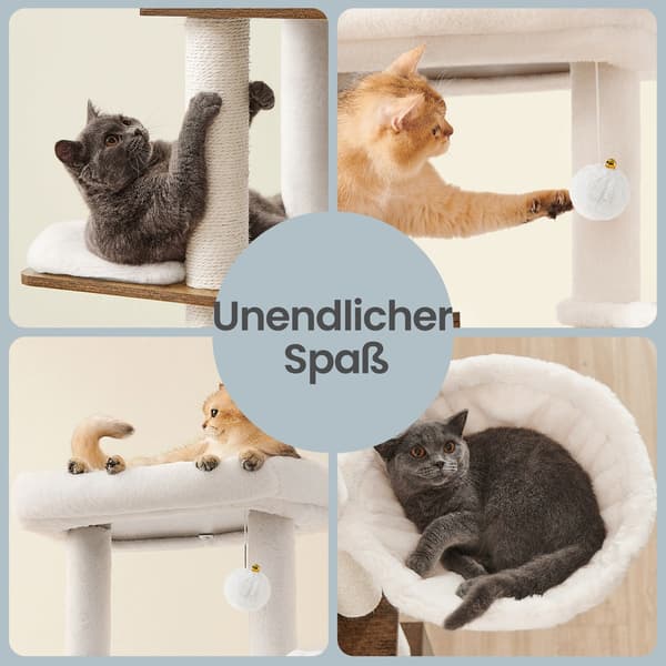 Hög skrapstolpe med kattsandsmöbler | Brun-vit | 61x100x178 cm