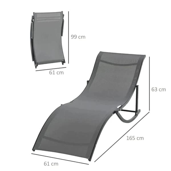 Set med 2 solstolar - S-formad solstol | Färg: Grå | Mått: 61x165x63 cm