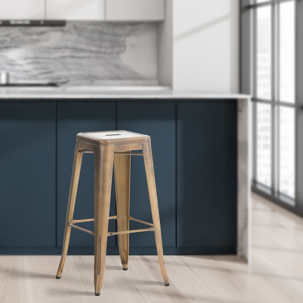 Uppsättning av 2 barstolar - Högpallar - Stackbar, Space -Saving Design | Färg: Guld