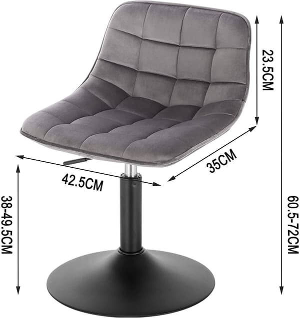 Set med 2 svängbara barstolar i sammet | Mörkgrå | 35x42,5x60,5-72 cm