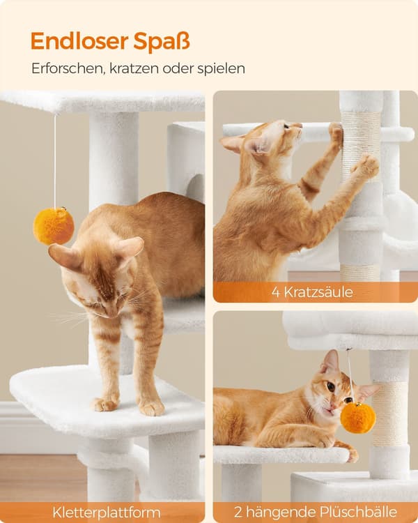 Kattskrapstolpe - Gräddvit kattträd - Sisal - 45 x 35 x 112 cm - Robust design