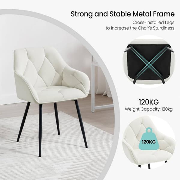 Set med 6 matsalsstolar i sammet med armstöd | Grädde | 56x53x83,5 cm