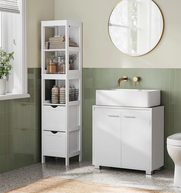 Tvättställsunderskåp - MDF - vit - platsbesparande - 30 x 60 x 60 cm