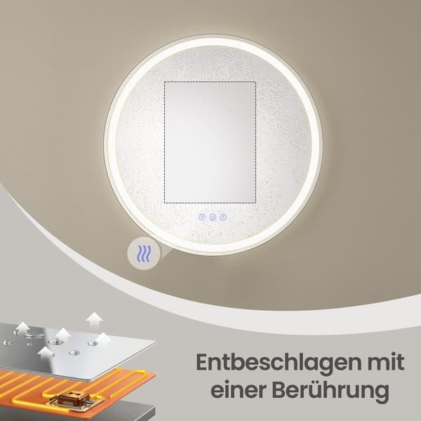 Rund badspegel med LED-belysning | Vit