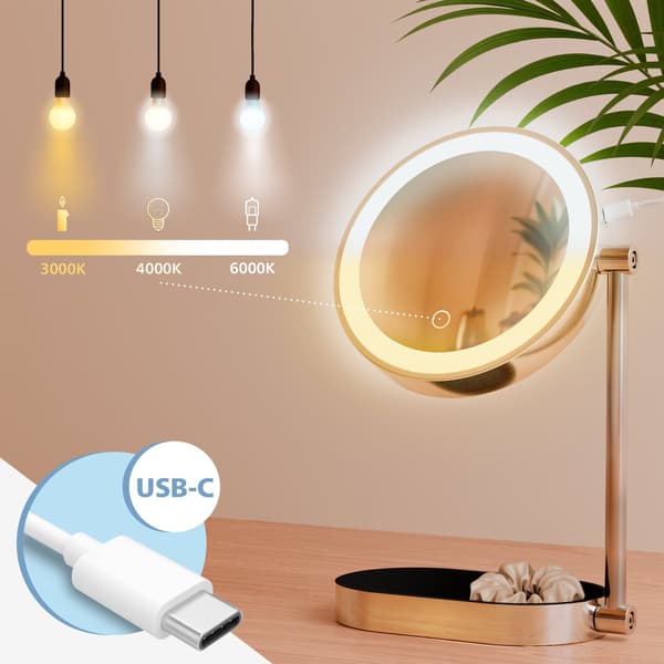 Makeup Mirror - Cosmetics Mirror - 360 ° Rotatable med 10X förstoring och LED -belysning