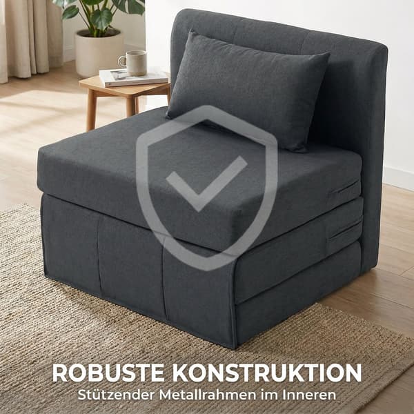 2-i-1 sovstol - hopfällbar bäddsoffa | Färg: Mörkgrå | Mått: 75x80x74 cm