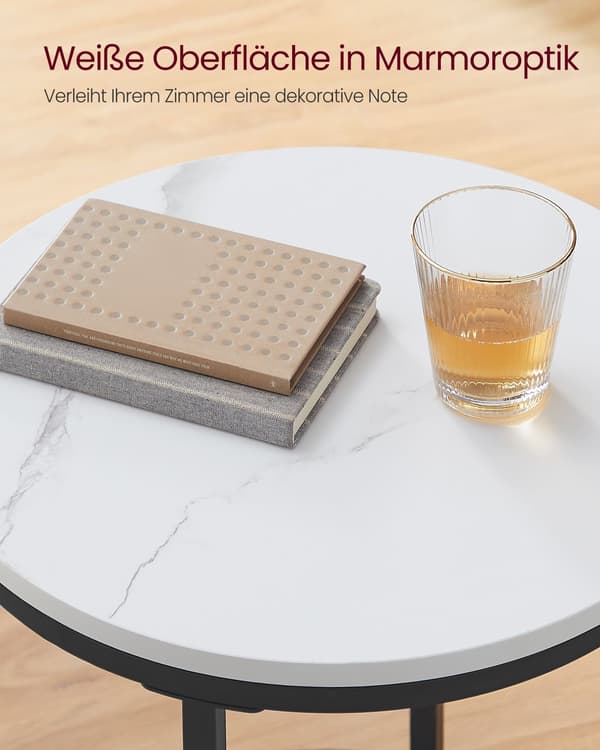 Sidobord 2 plan - vit marmorlook - svart stomme - 45 x 55 cm