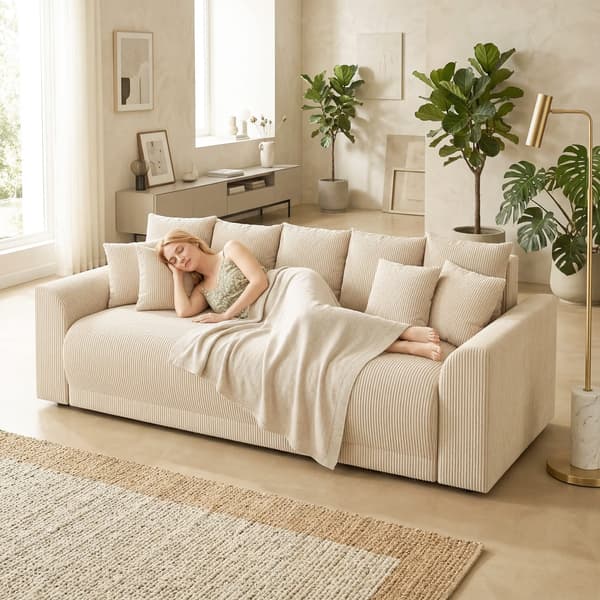 3-sits bäddsoffa med sovfunktion | Färg: Beige | Mått: 230x95x73 cm
