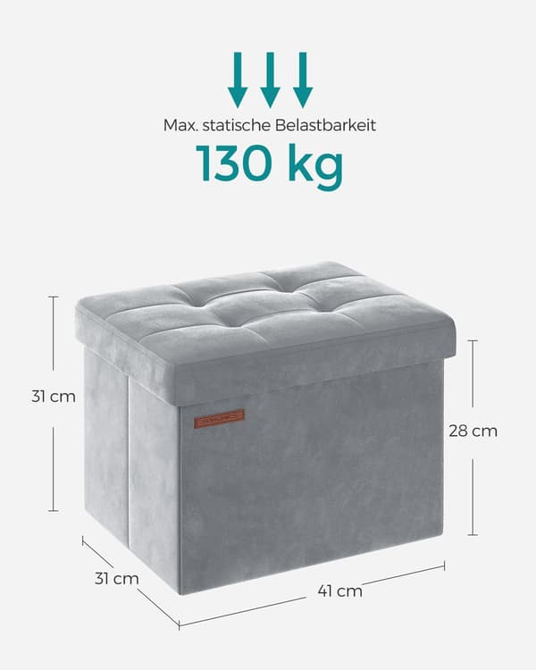 Sittlåda med sammet - förvaringspall - MDF - duvgrå - 31 x 41 x 31 cm