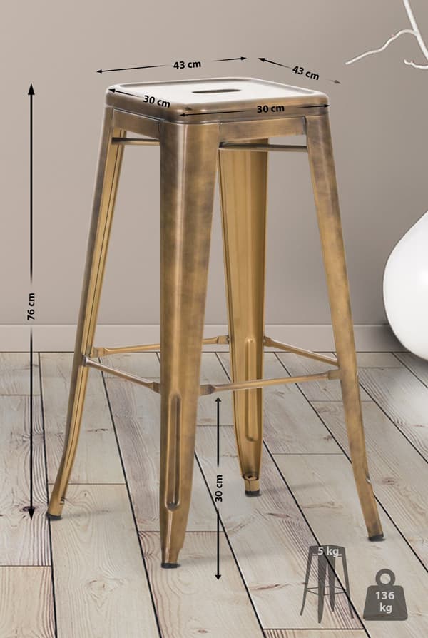 Industriellt designad barstol - Robust metall - Stackbar & underhåll - vänlig | Färg: Guld
