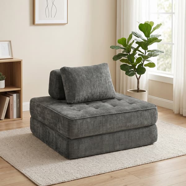 2-i-1 sovstol - Chenille bottensits | Färg: Grå | Mått: 97x97x70 cm
