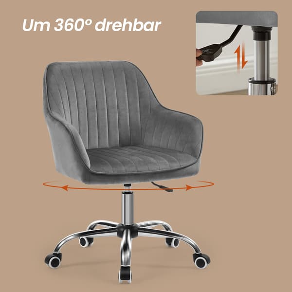 Grå kontorsstol - ergonomisk - vridbar - sammet - 64 x 62 x 80-90 cm