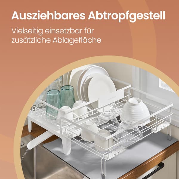 Utdragbart diskställ med droppbricka 360° vridbar | Vit-Grå | 42x31-56x20 cm