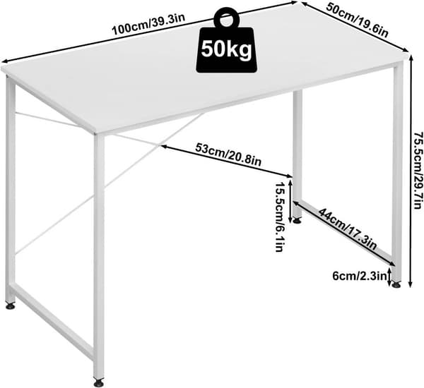 Skrivbord med metallram | Vit | 100x50x75 cm