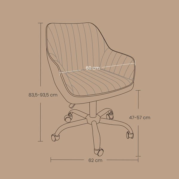 Grå kontorsstol - ergonomisk - vridbar - sammet - 64 x 62 x 80-90 cm