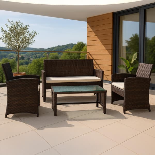 4 -delad Garden Lounge Set - Wicker Lounge Set - UV -resistent, bekväm och lätt att underhålla