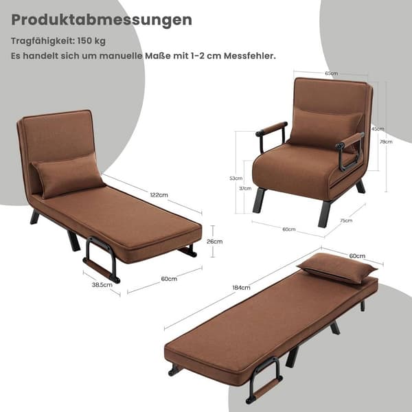 3-i-1 sovstol med justerbart ryggstöd, linne | Brun | 65x78x75 cm