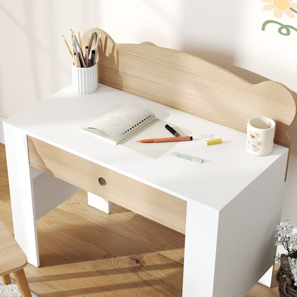 Barnskrivbord med stol för barn - Öldesign och låda | Färg: Brun + vit