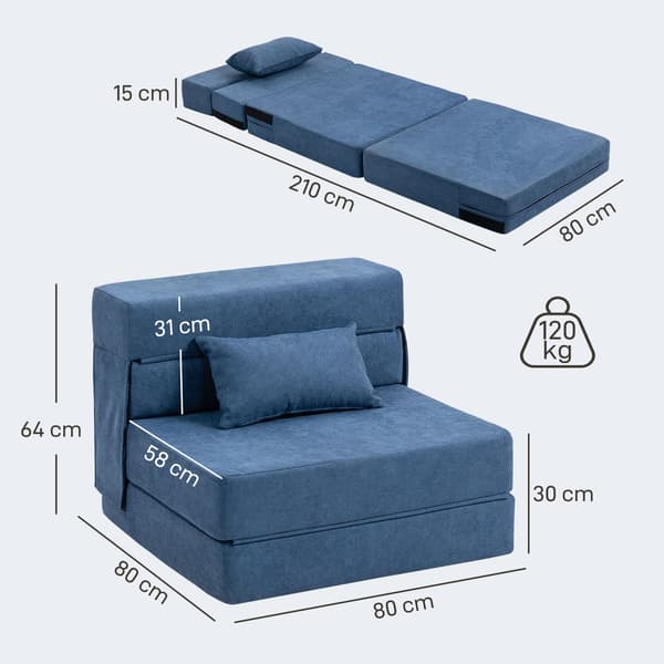 Golv bäddsoffa - Blå soffa | Färg: Blå | Mått: 210x80x15 cm