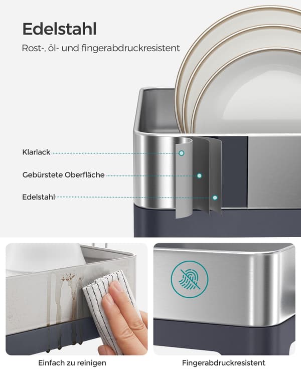 Dräneringsställ rostfritt stål - silvergrå - fingeravtryckssäker - 31,7 x 57,2 x 24,6 cm