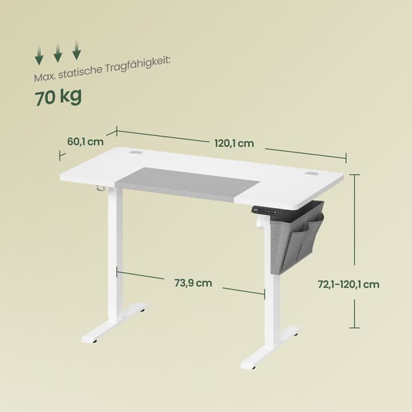 Höjdjusterbart ståbord med minnesfunktion | Vit-Grå | 120x60x72-120 cm