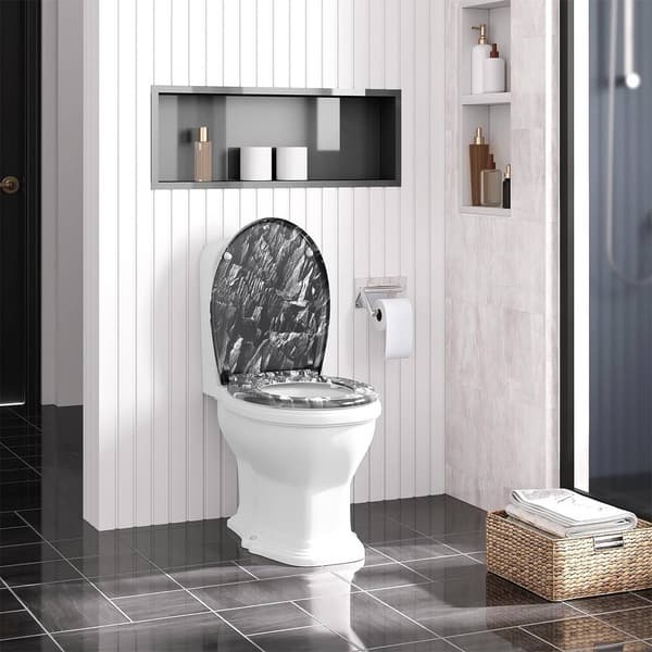 Toalettsits med soft close, snabbkoppling, O-form | Stenmönster
