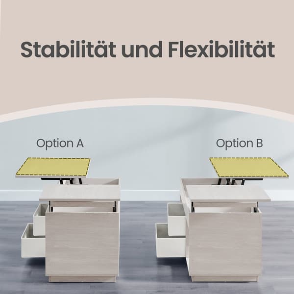 Höjdjusterbart soffbord med 2 lådor | Beige | 100x50x48,5/62 cm