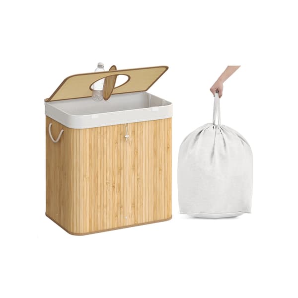 Vit och brun förvaringslåda - arrangör i bambu - 50,5 x 40,5 x 61 cm